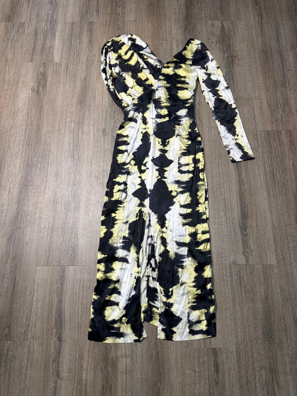 GANNI Women's One-Sleeved Ruched Silk Stretch Tie-Dye Midi Dress